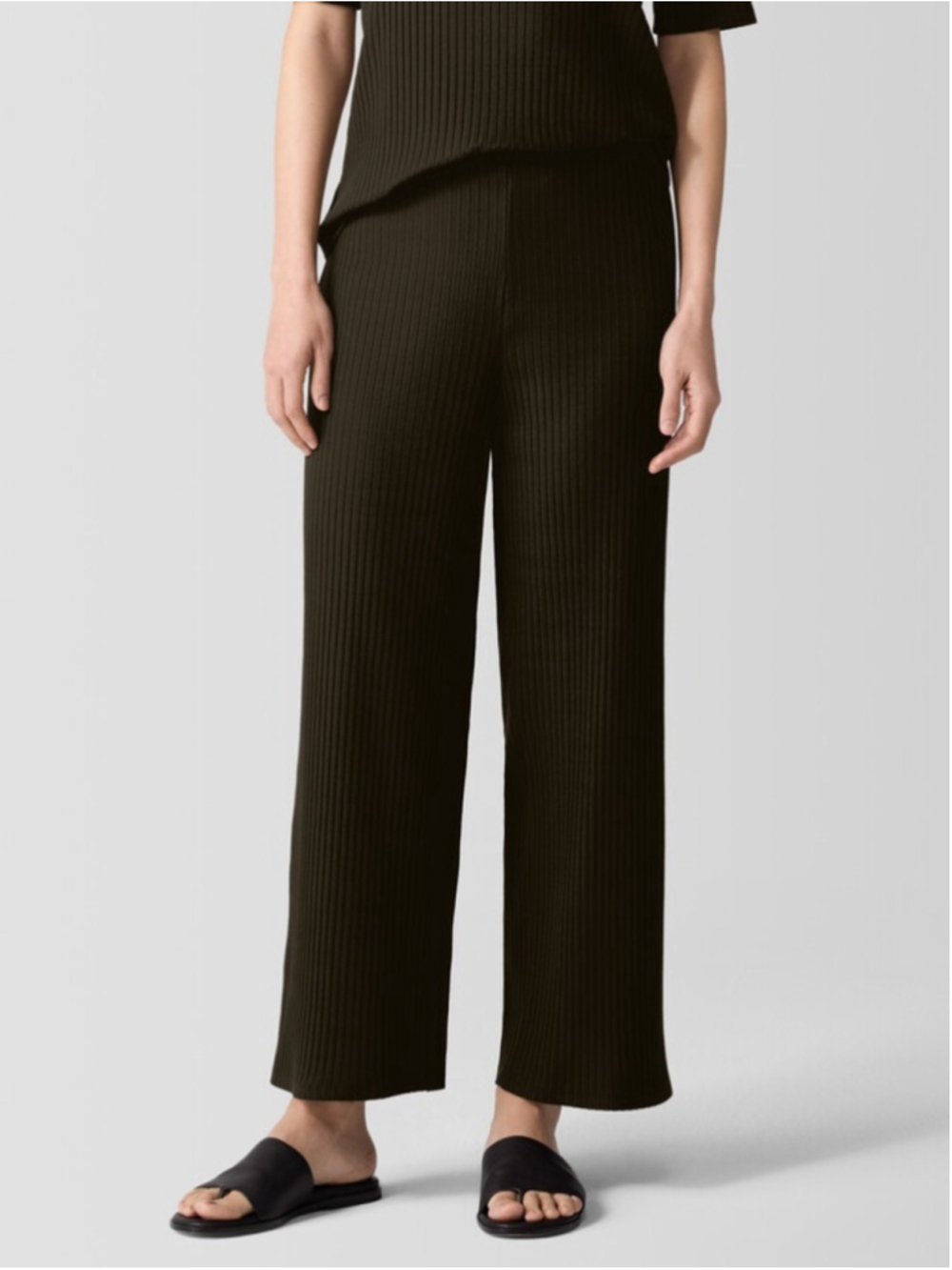 Eileen Fisher Textured Stretch Rib Wide-Leg Pants cropped sz xl